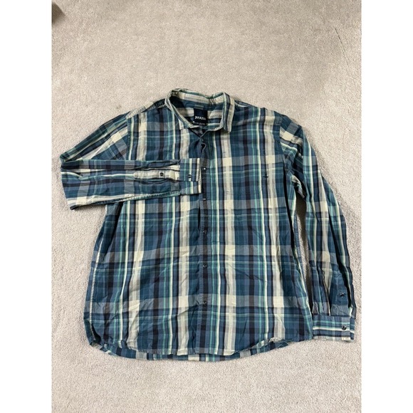 Prana Pearl Snap Dress Shirt Mens X-Large Blue Plaid Short Sleeve Button Up EUC - Picture 5 of 9
